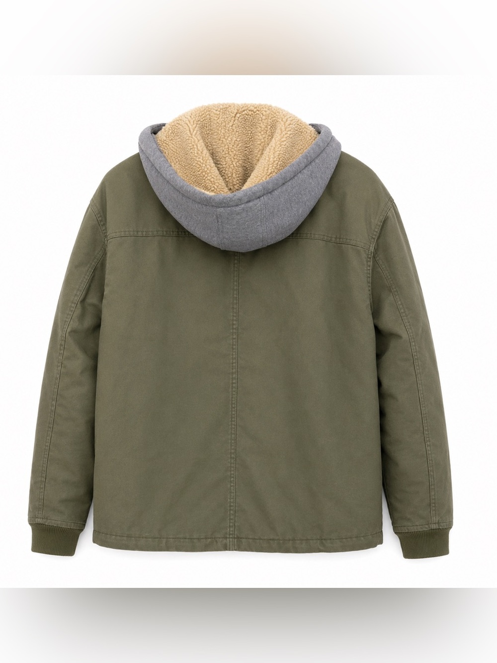 Dickies Men L Sherpa Lined Hooded Work Jacket Olive Green Canvas Utility Coat - Picture 5 of 5